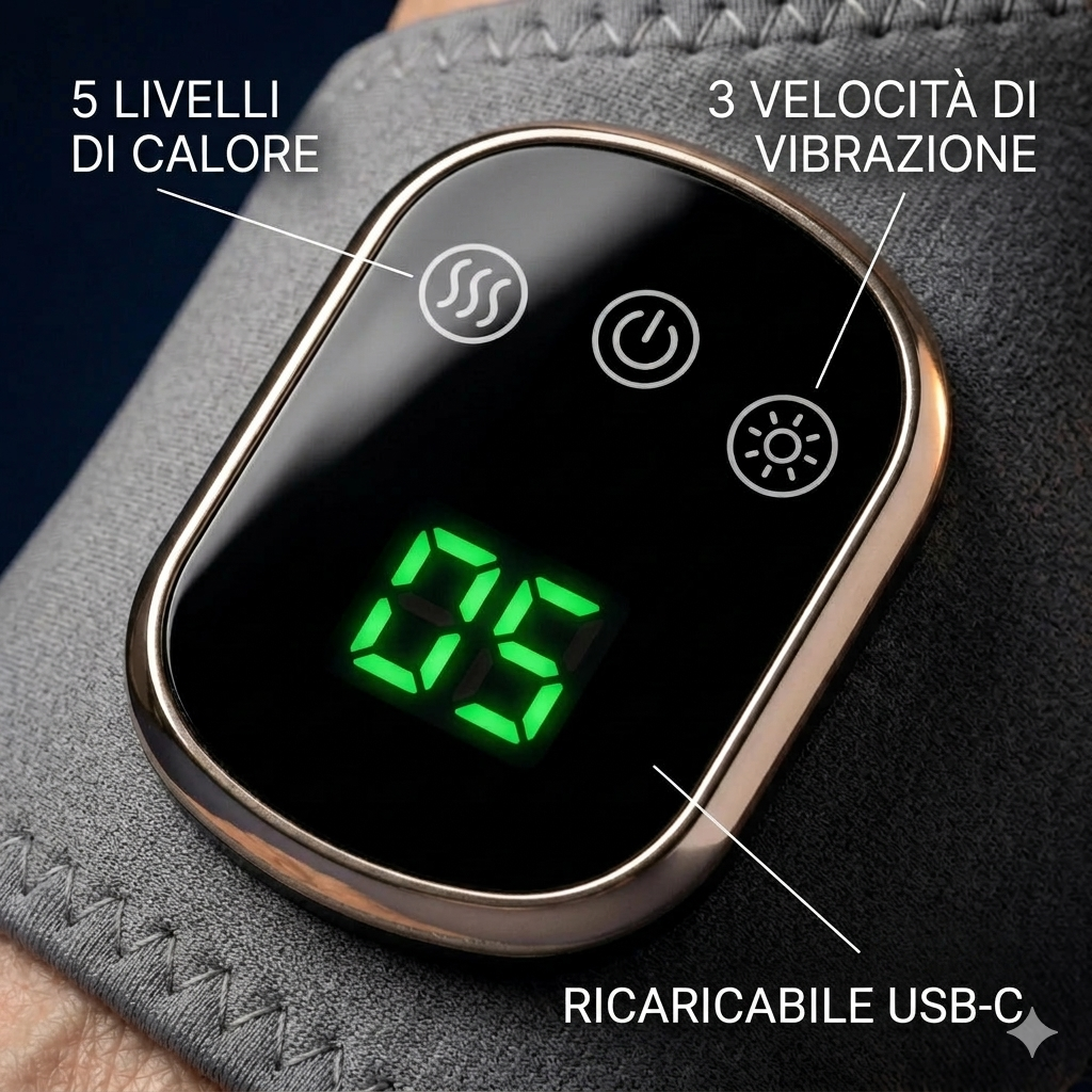 Infografica calore, compressione ed EMS del massaggiatore SOLIA